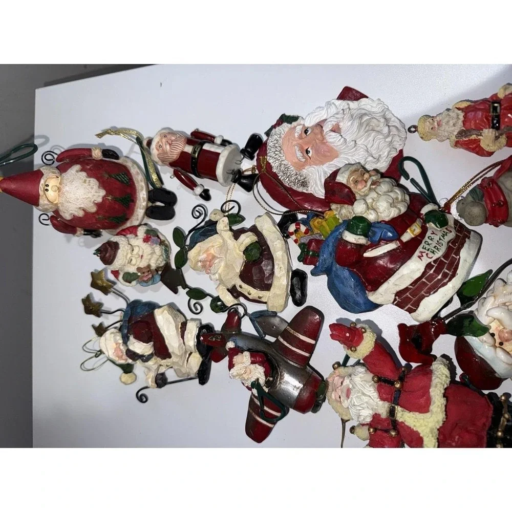 Lot of 13 Christmas Tree Ornaments Small & Large Santa Claus VTG B